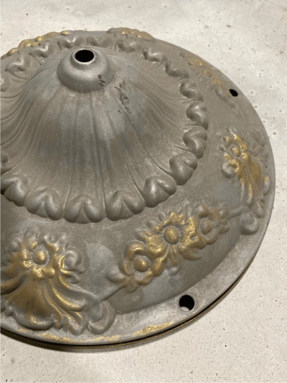 ANTIQUE Brass Art Nouveau Ceiling Hanging Light Tin 12” Base 1930 - Picture 3 of 4